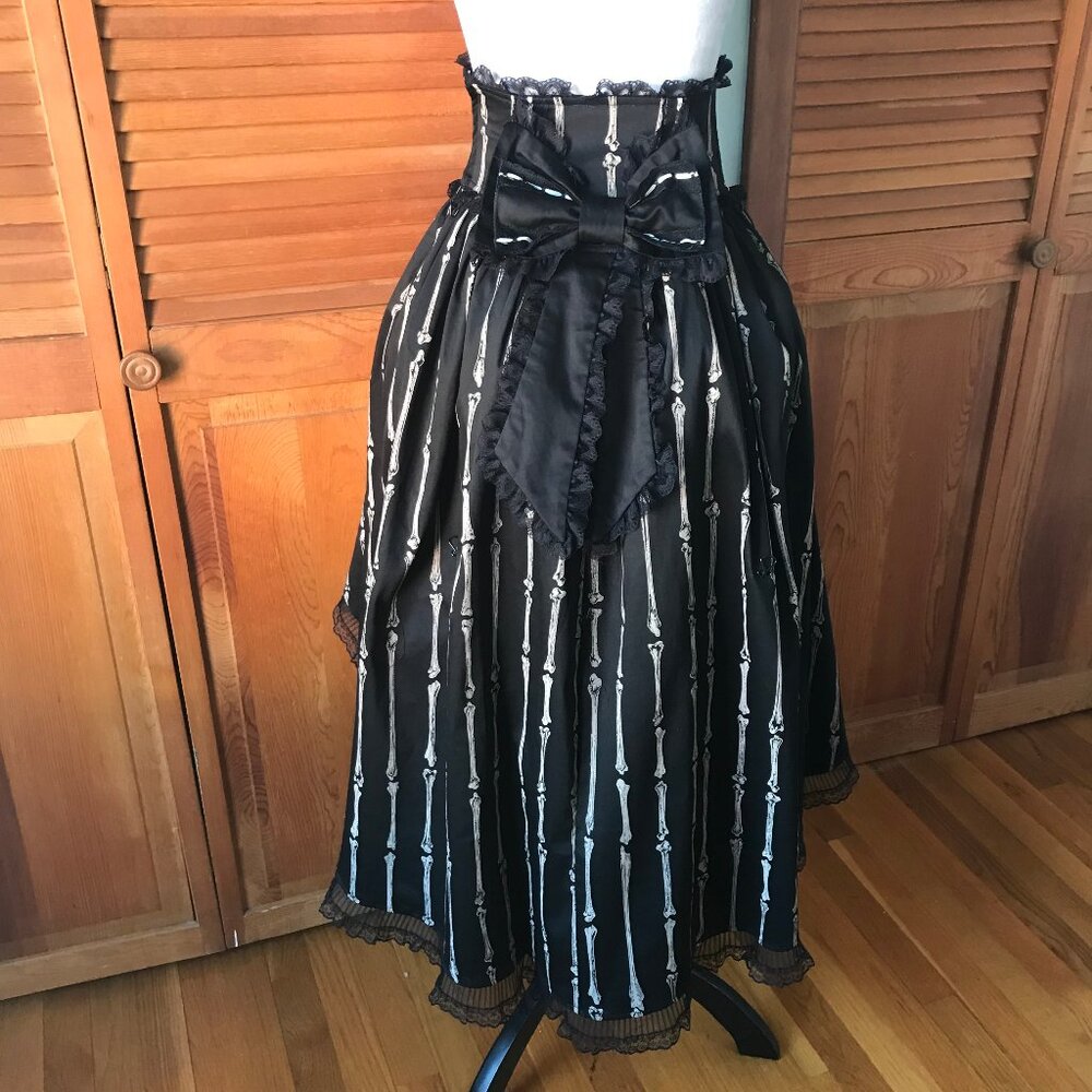 Vintage Lip Service Lolita Bones Gothic Victorian EGL Black Bustle Skirt - Picture 5 of 13